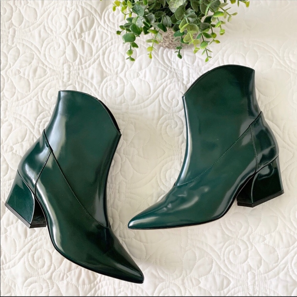Tibi Green Leather Western Ankle Boots 37.5 37 1/2 $699